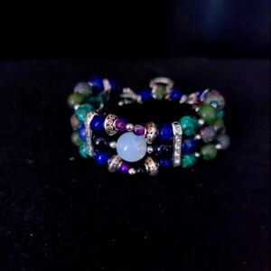 SOLD - 3 strand Natural Stone Stretch Bracelet with Charm Loop - 7 1/2 inch